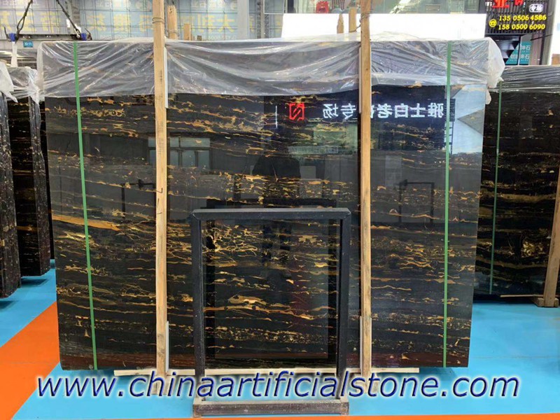 China Nero Portoro Black with Gold Marble Slabs