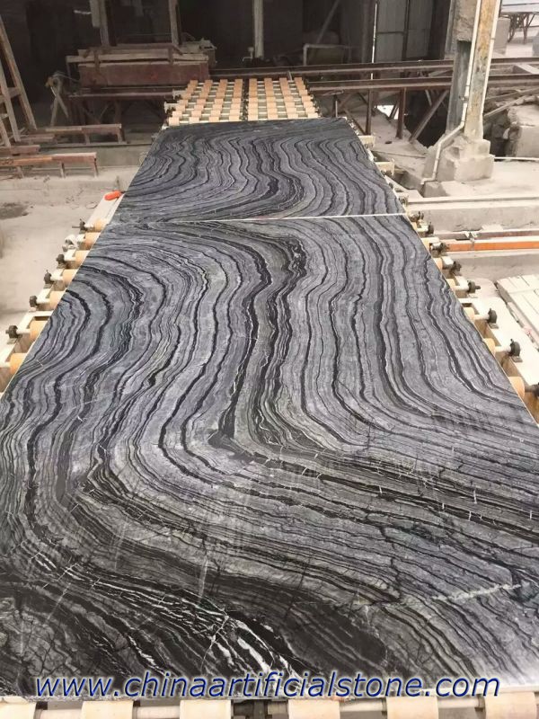 Bookmatched Black Wood Vein Grain Marble slabs