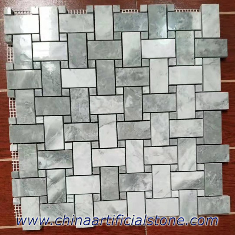 Super White Quartzite Basketweave Mosaics Tile