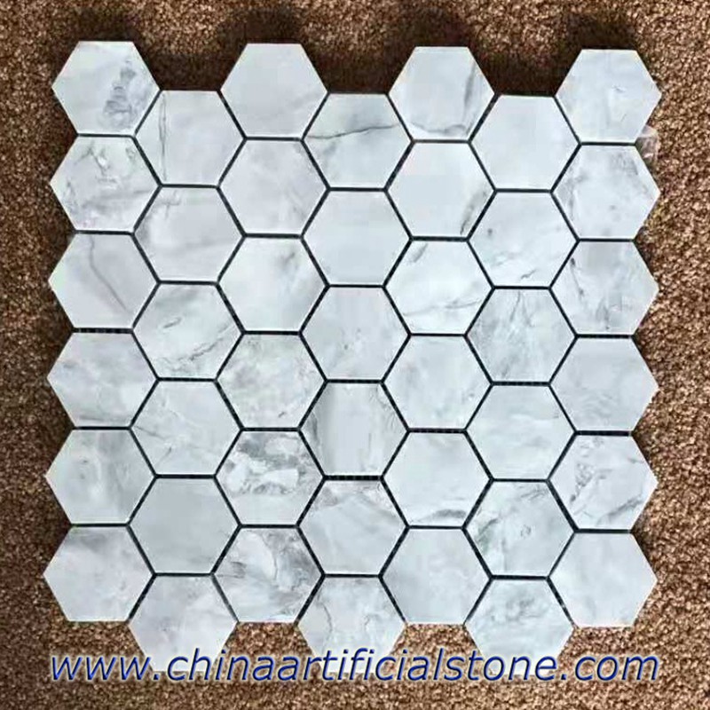 Super White Marble Hexangular Mosaics Tiles