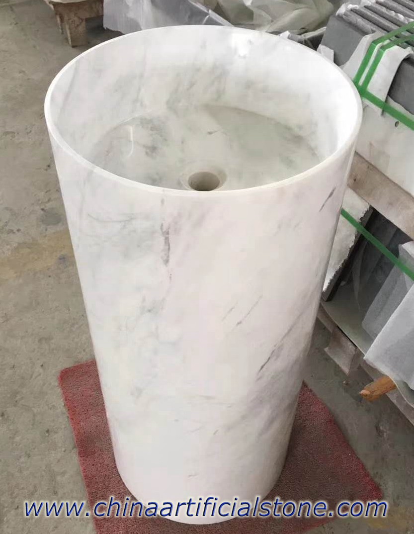 Volokas White Marble Round Pedestal Sink