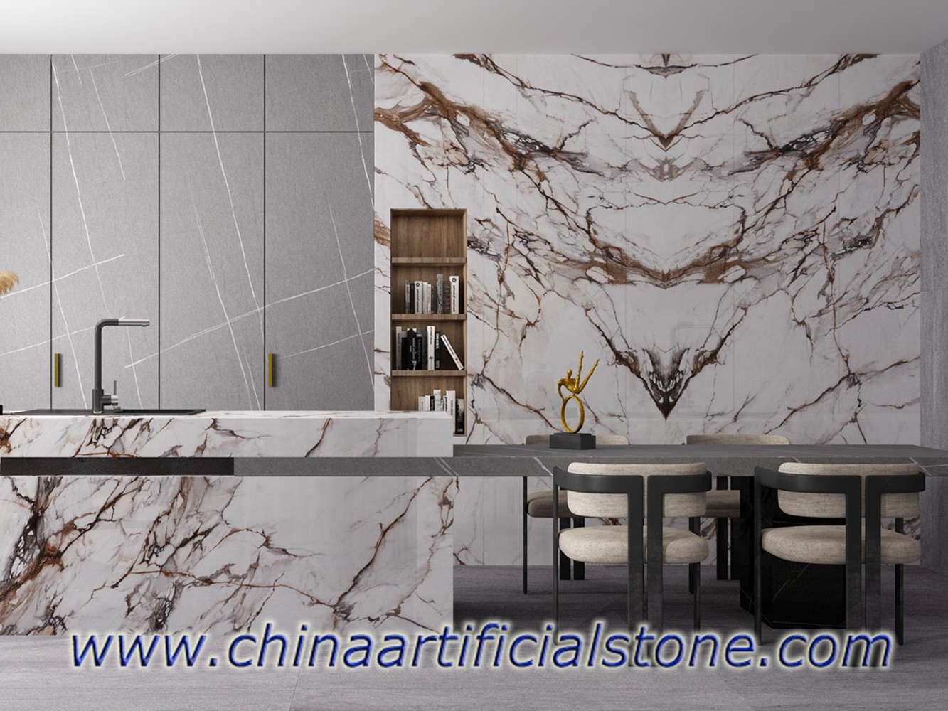 Calacatta Luxe Sintered Stone countertops and wall background