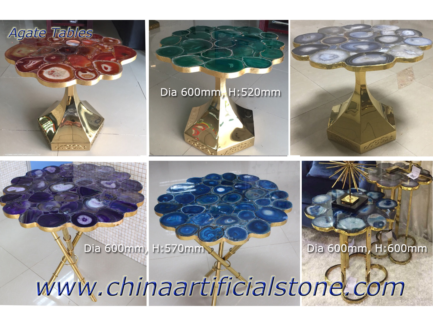 muebles de mesa de piedra semipreciosa de ágata azul 