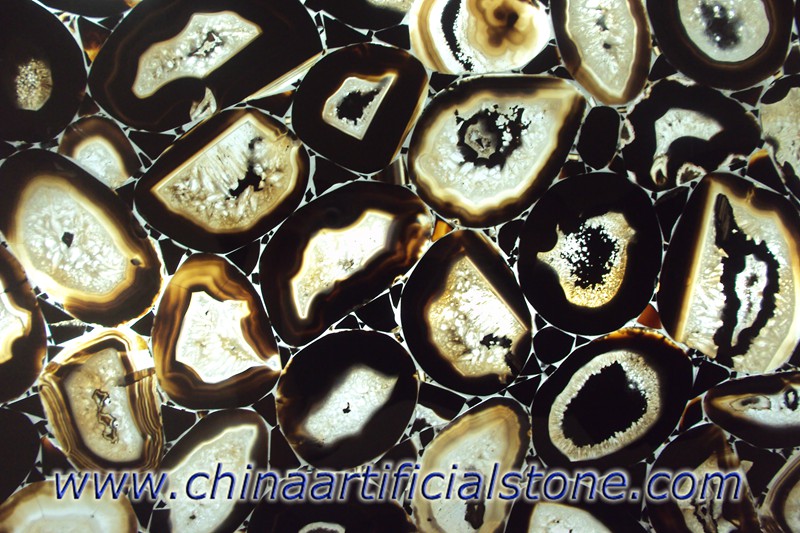 Losas de piedra semipreciosa de ágata negra retroiluminada 