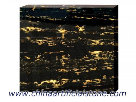 Nero Portoro mármol negro con losas de oro y azulejos