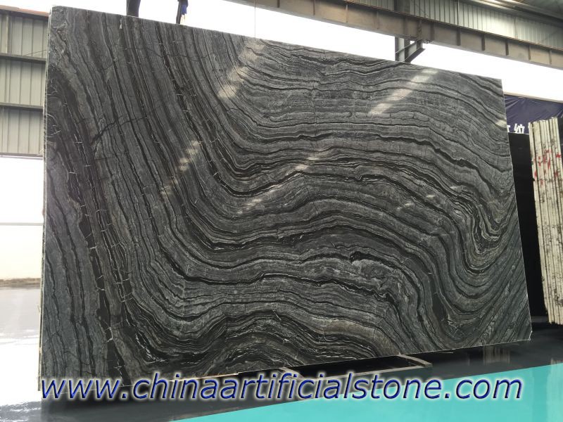 China negro madera vena grano serpeggiante losas de mármol 