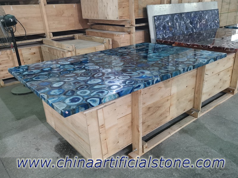 tableros de mesa rectangulares de ágata azul 