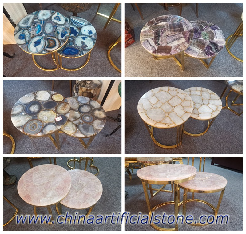 muebles de mesa redonda de ágata azul 