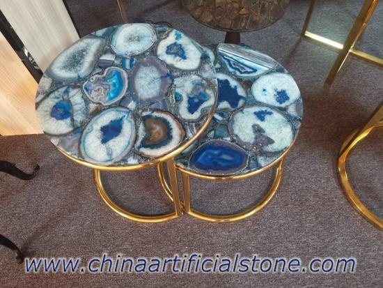muebles de mesa redonda de ágata azul