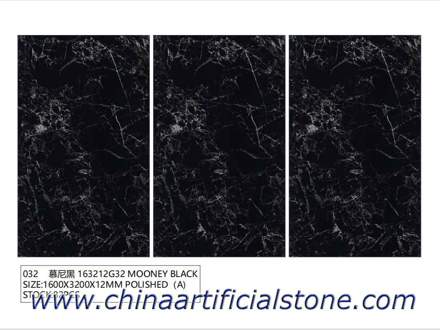 losas de porcelana de piedra sinterizada negra pulida 1600x3200x12mm
 