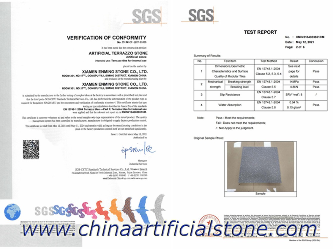 Certificación CE de baldosas de terrazo e informe de prueba SGS
